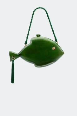 Carvedcarved wooden fish clutch