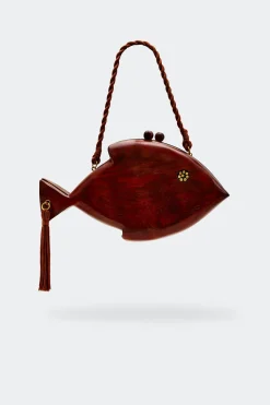 Carvedcarved wooden fish clutch