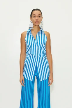 Lochloch striped sleeveless poplin button up
