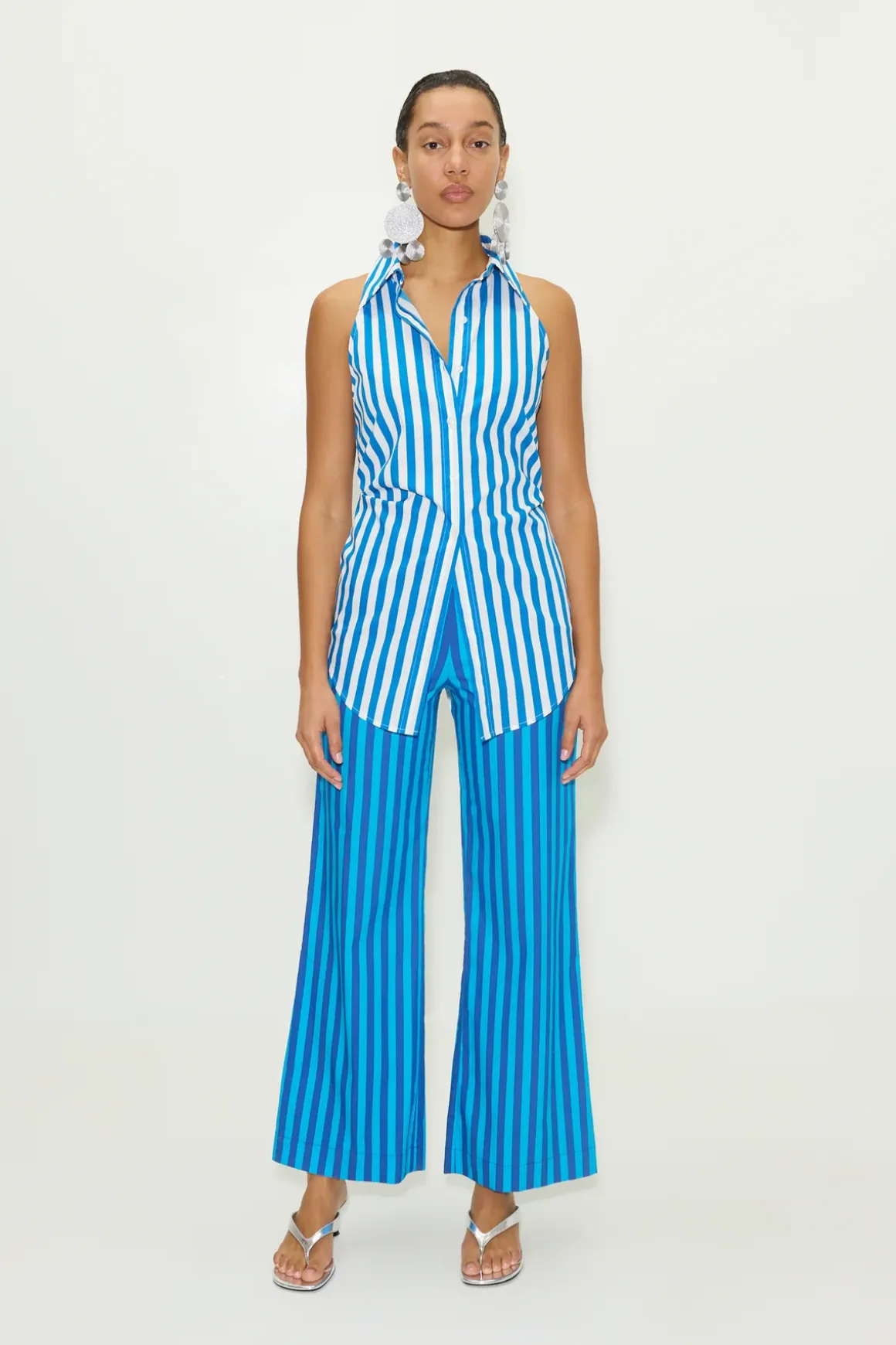 Lochloch striped sleeveless poplin button up